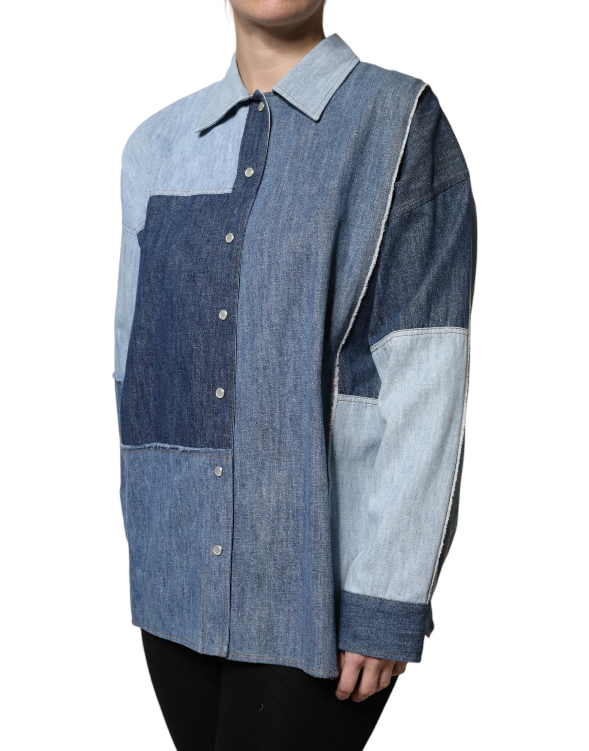Blue Cotton Button Up Collared Long Sleeve Top sold by Lord & Taylor product image thumbnail 3