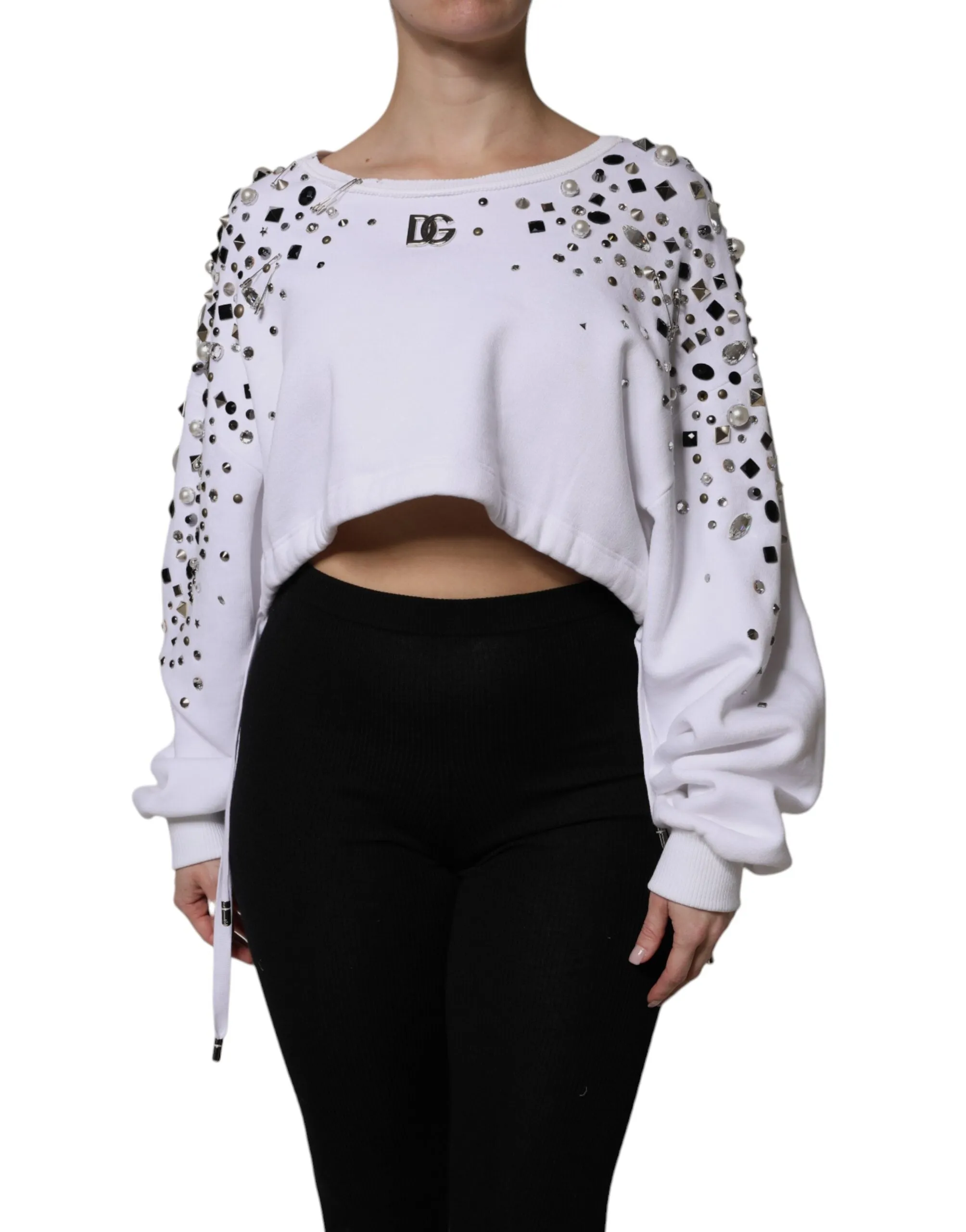 White Embellished Long Sleeve Cropped Sweater sold by Lord & Taylor product image thumbnail 2
