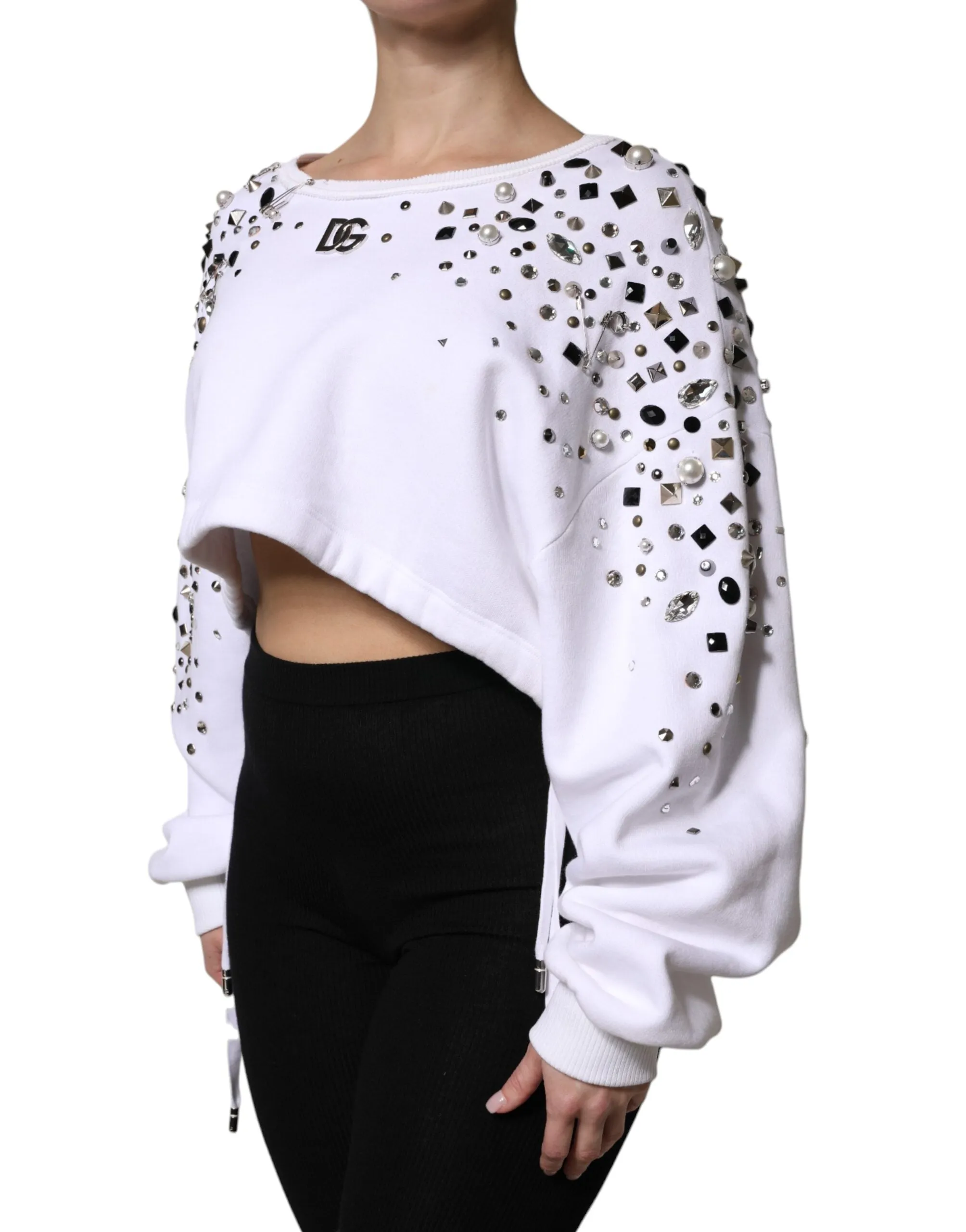 White Embellished Long Sleeve Cropped Sweater sold by Lord & Taylor product image thumbnail 3