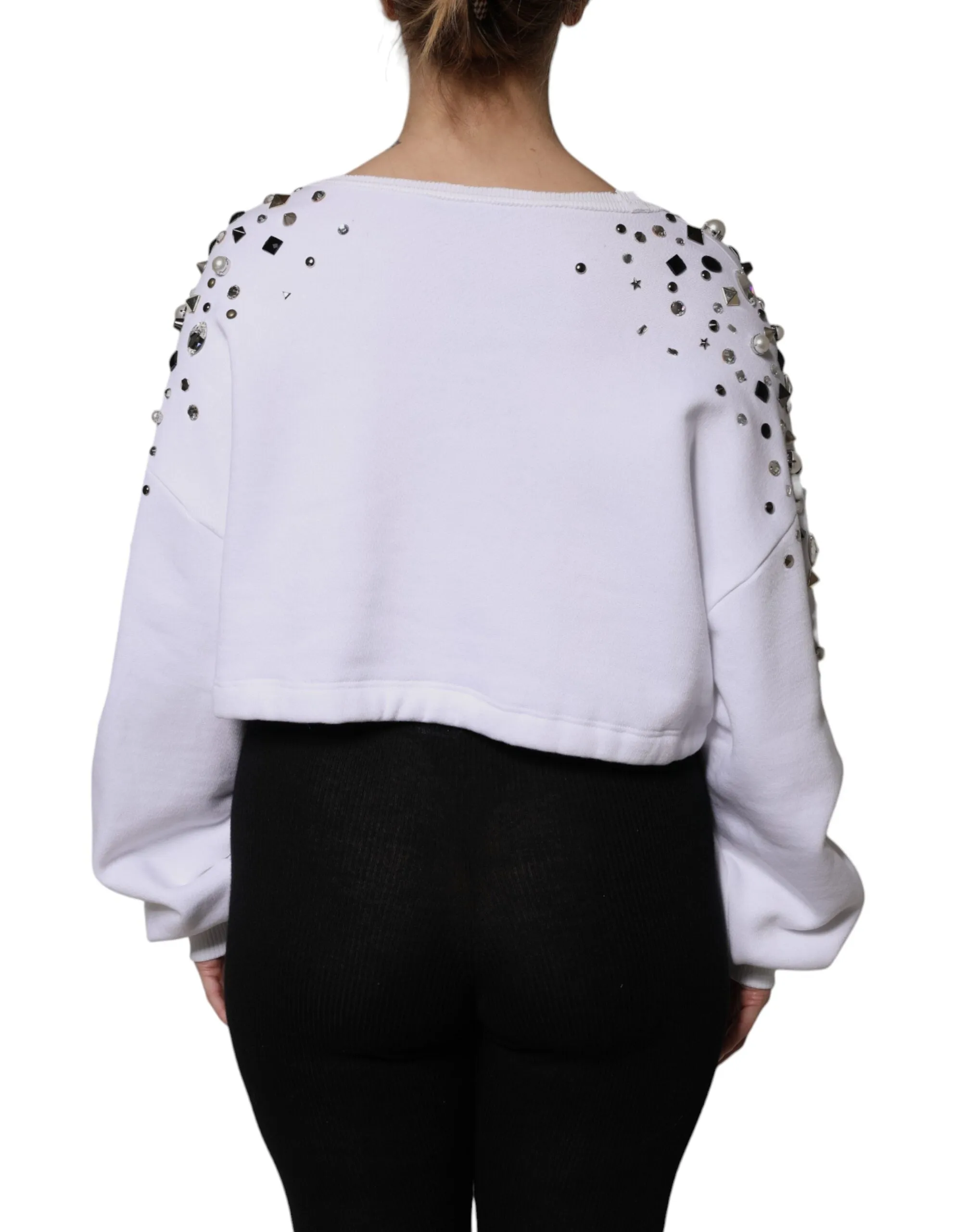 White Embellished Long Sleeve Cropped Sweater sold by Lord & Taylor product image thumbnail 4