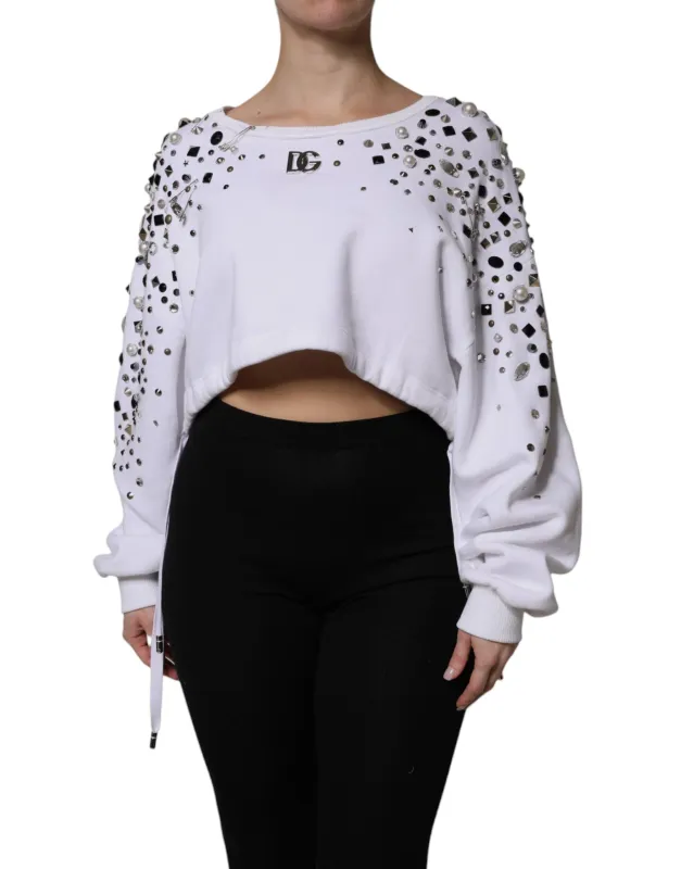 White Embellished Long Sleeve Cropped Sweater sold by Lord & Taylor