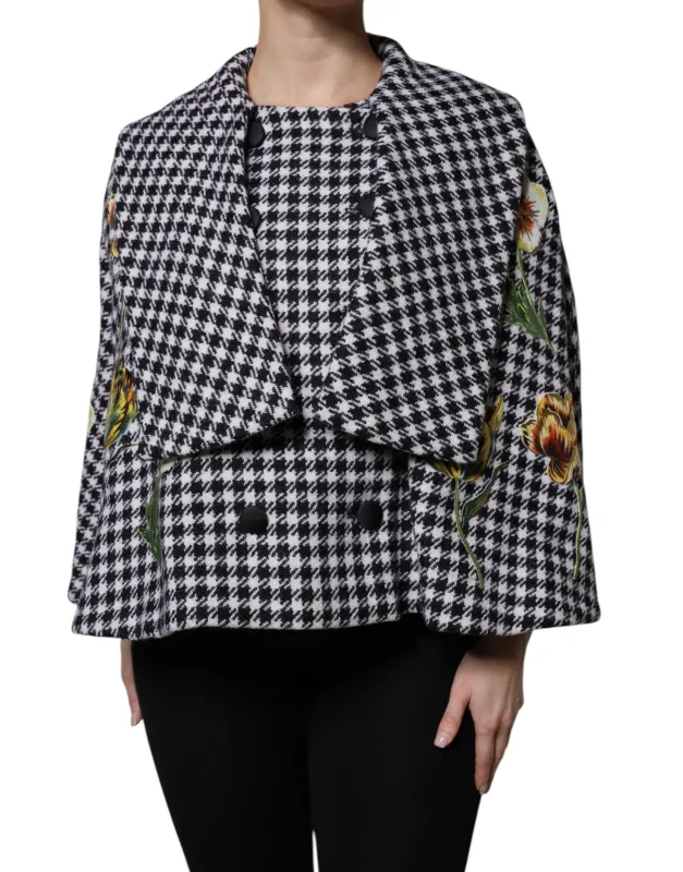 Black White Monochrome Patterned Floral Cape Jacket sold by Lord & Taylor