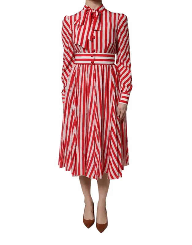 White Red Stripes Long Sleeves Midi Dress sold by Lord & Taylor