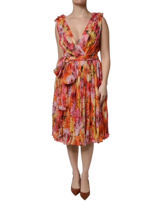 Multicolor Floral Silk V-neck Chiffon Dress sold by Lord & Taylor