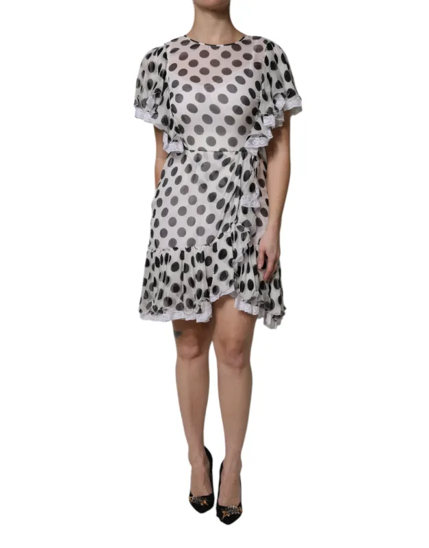 White Polka Dotted Silk Blend A-line Dress sold by Lord & Taylor