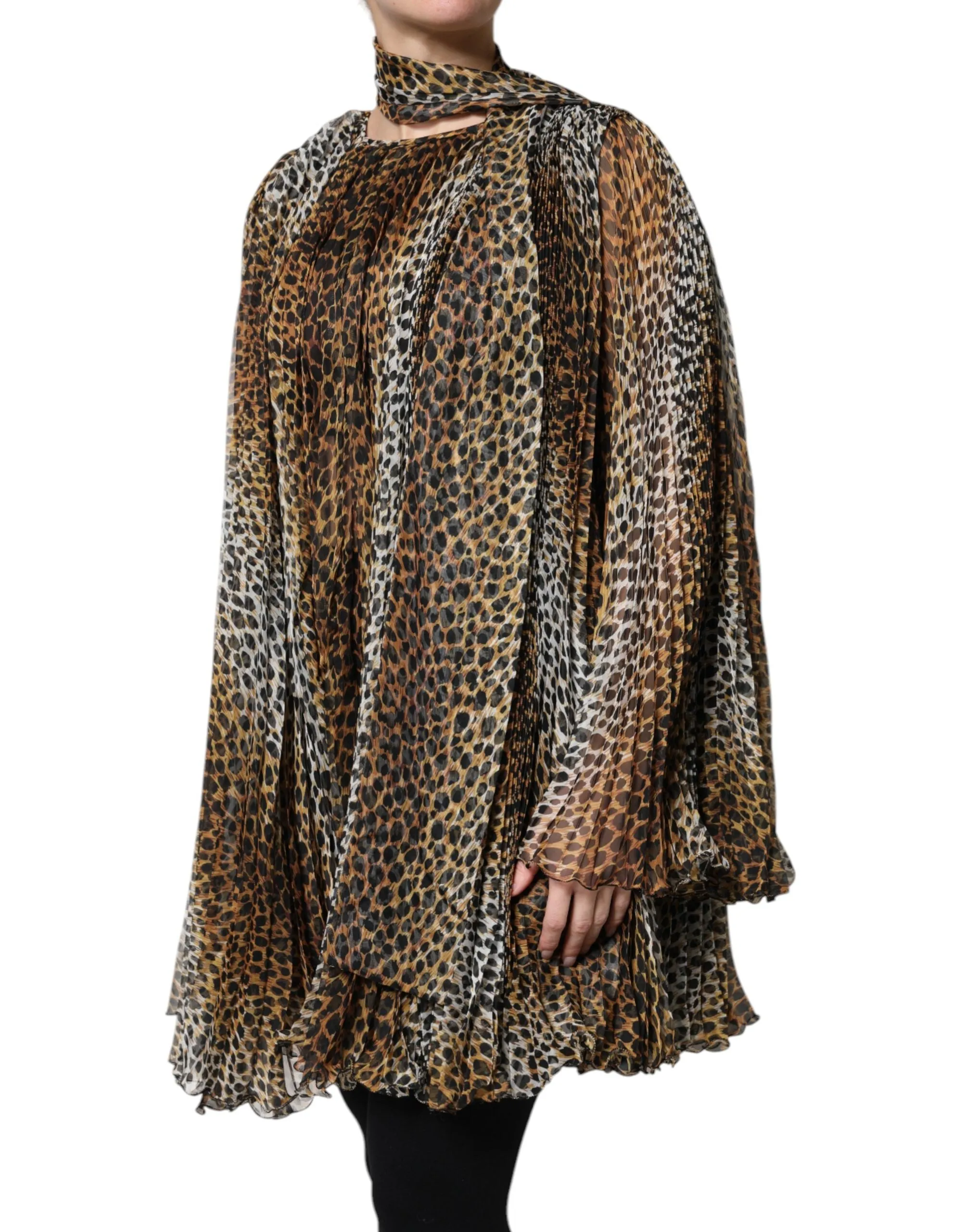 Brown Leopard Print Scarf Collared Chiffon Dress sold by Lord & Taylor product image thumbnail 3
