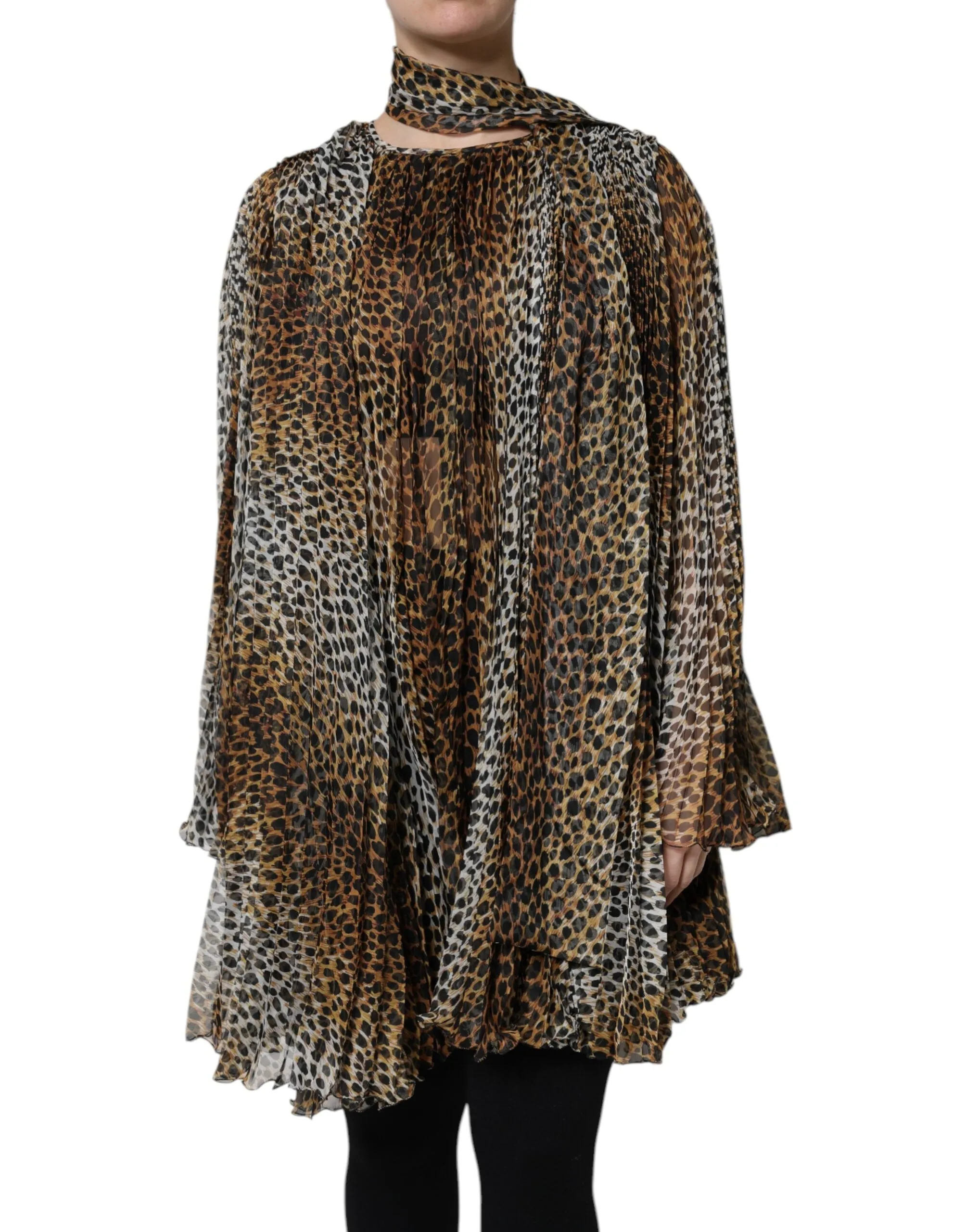 Brown Leopard Print Scarf Collared Chiffon Dress sold by Lord & Taylor