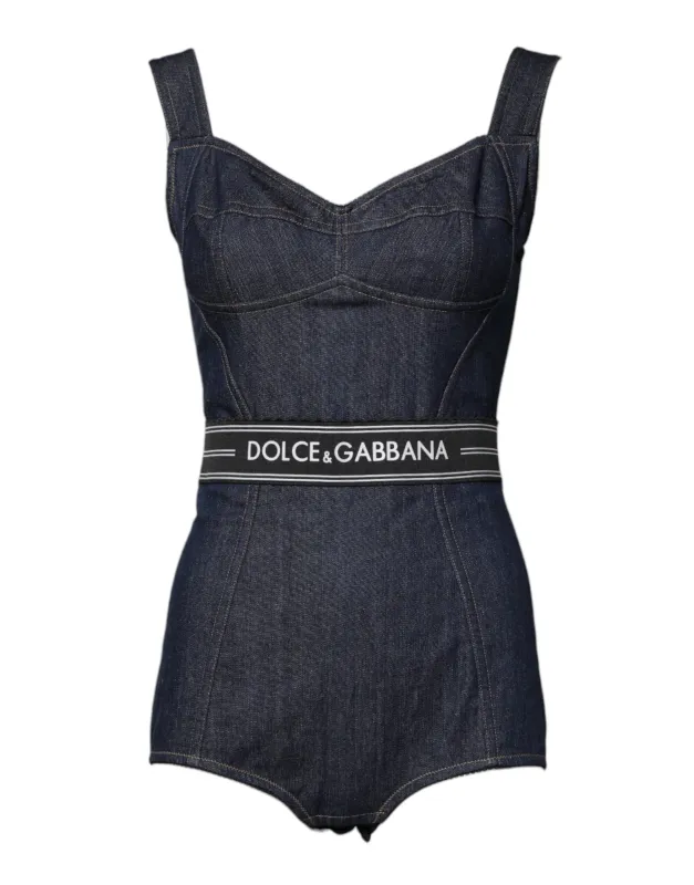 Blue Cotton Stretch Sleeveless Bodycon Denim Bodysuit sold by Lord & Taylor