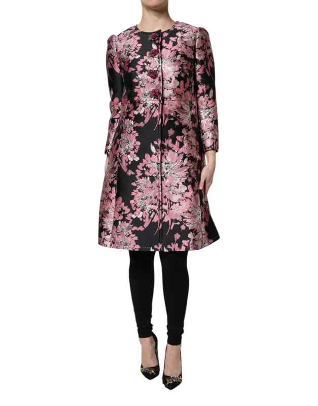 Pink Black Floral Brocade Trenchcoat Jacket sold by Lord & Taylor