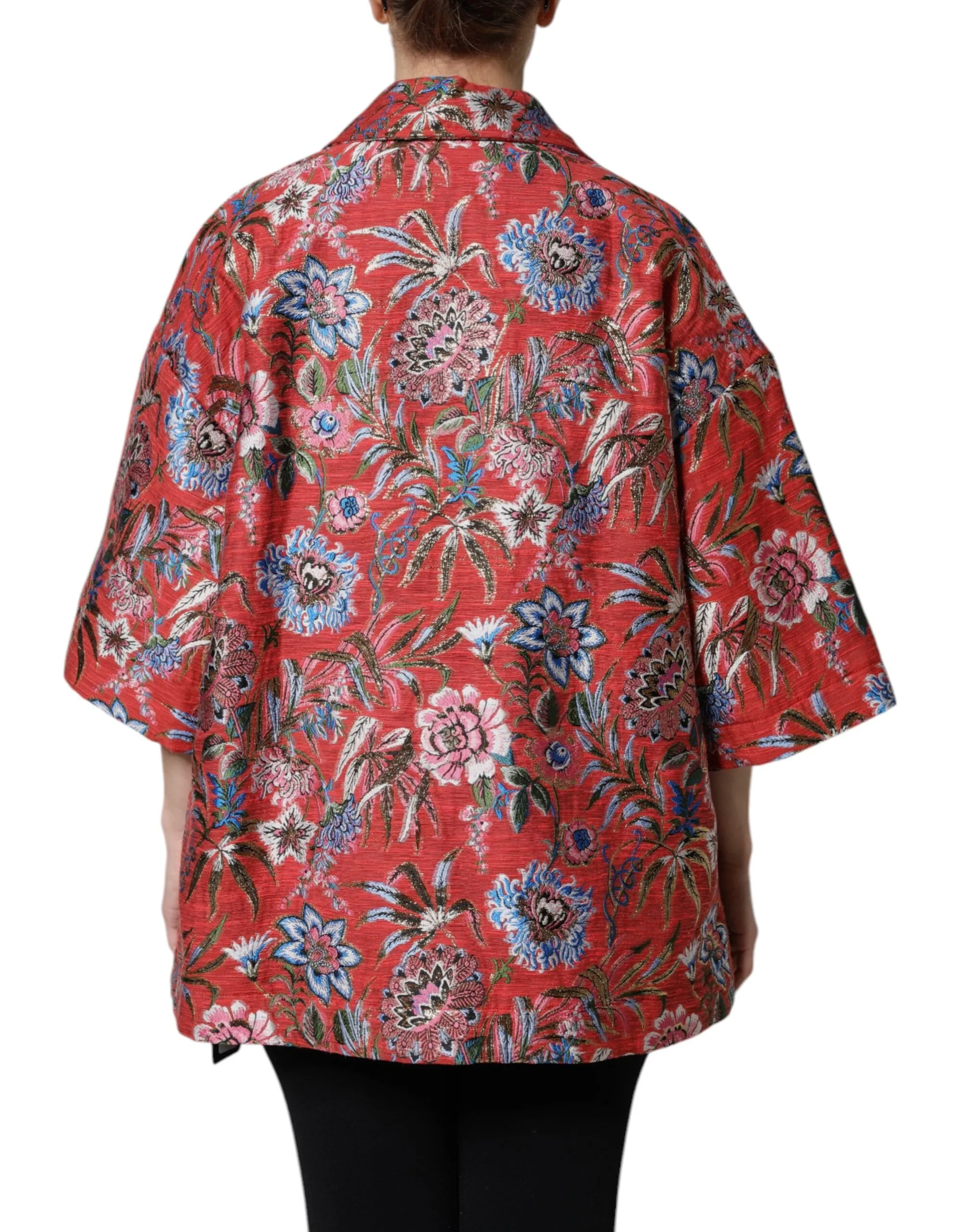 Red Floral Jacquard Button Down Coat Jacket sold by Lord & Taylor product image thumbnail 4