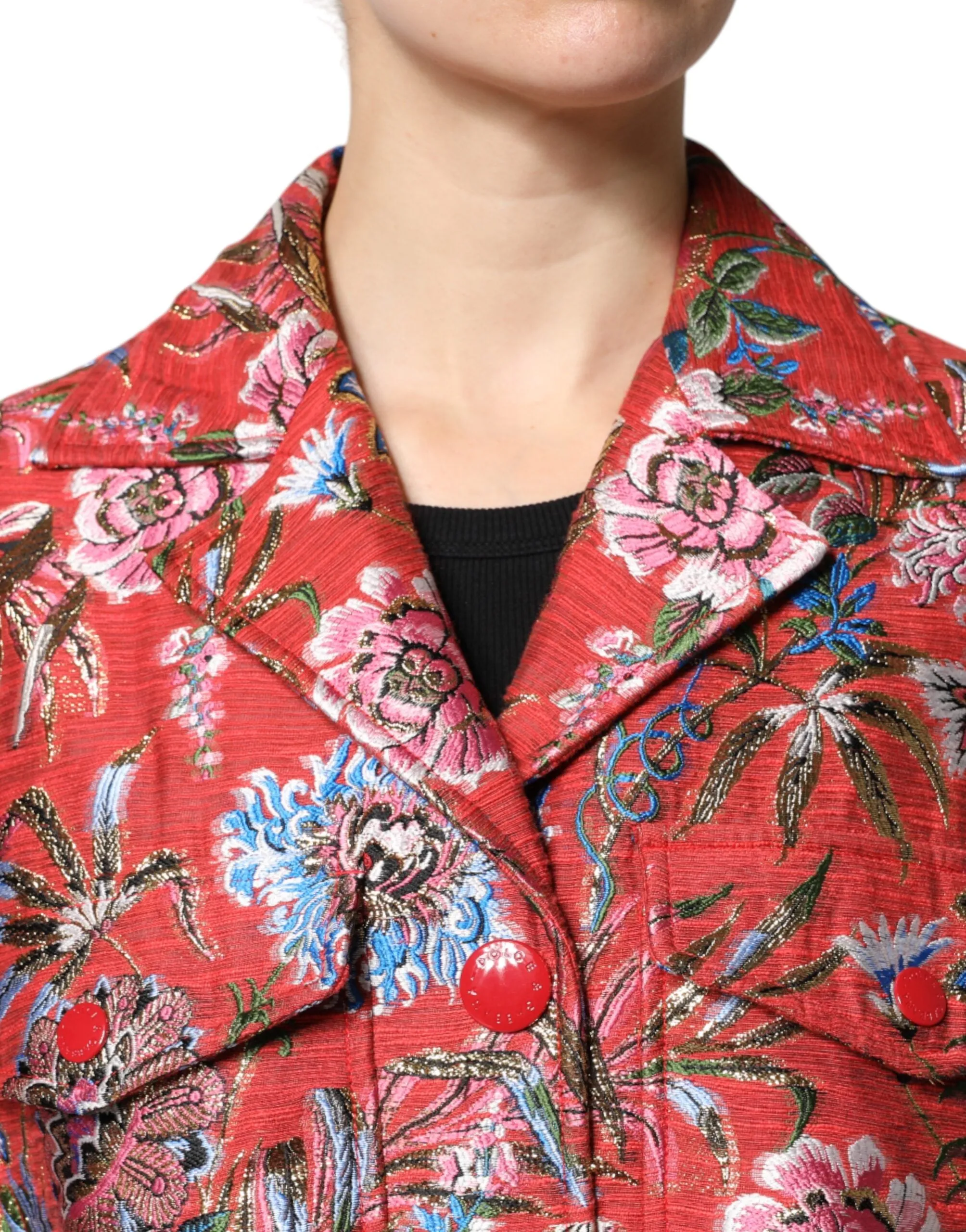 Red Floral Jacquard Button Down Coat Jacket sold by Lord & Taylor product image thumbnail 5