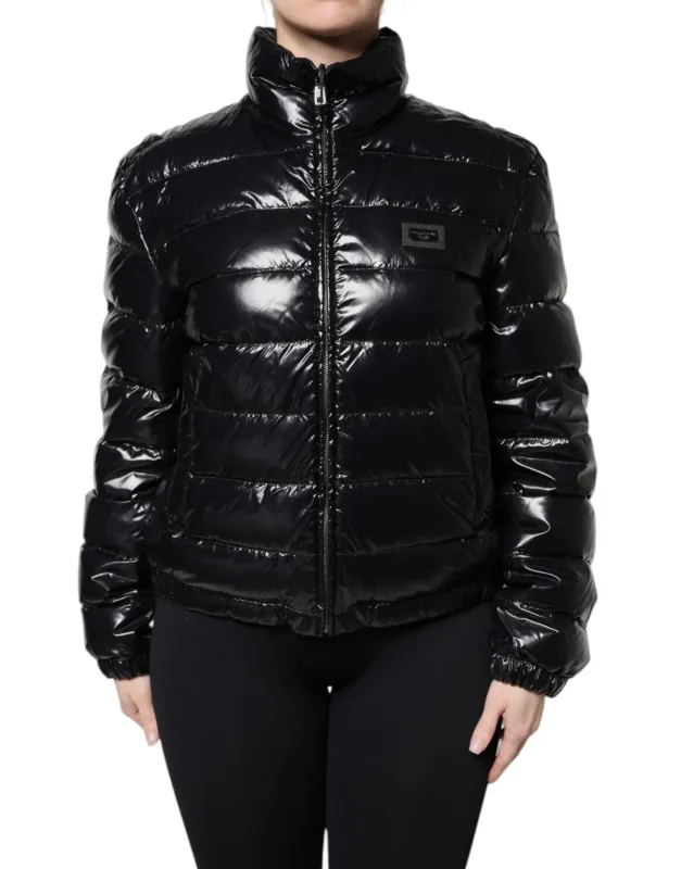 Black Logo Plaque Full Zip Puffer Jacket sold by Lord & Taylor