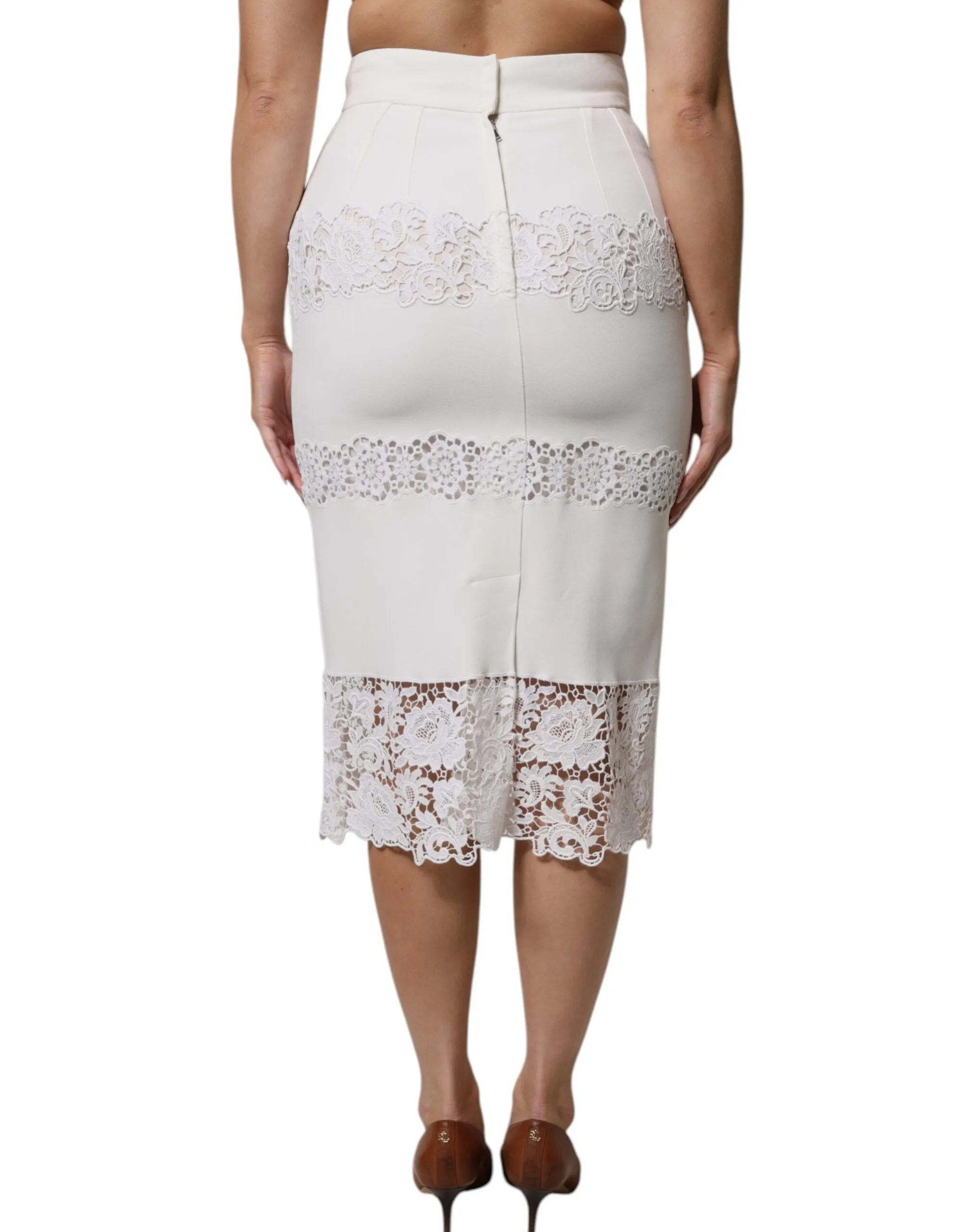 White Floral Lace High Waist Pencil Cut Skirt sold by Lord & Taylor product image thumbnail 4