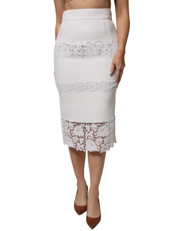 White Floral Lace High Waist Pencil Cut Skirt sold by Lord & Taylor
