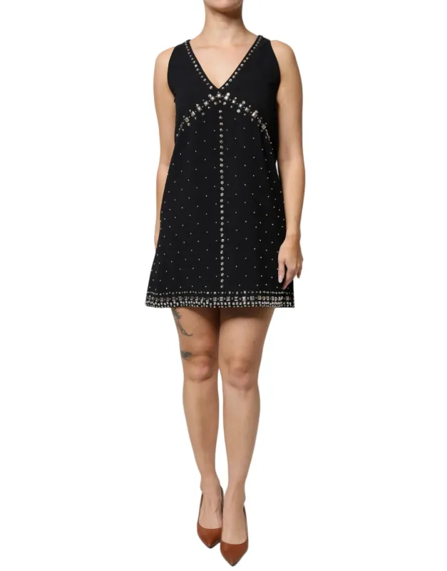 Black Embellished Polyester Sleeveless Shift A-line Mini Dress sold by Lord & Taylor