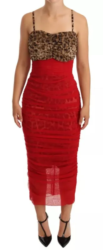 Brown Leopard Red Tulle Sheath Midi Dress sold by Lord & Taylor
