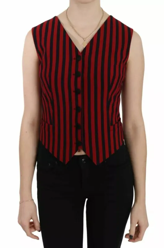 Red Black Stripe Vest Waistcoat Blouse Top sold by Lord & Taylor