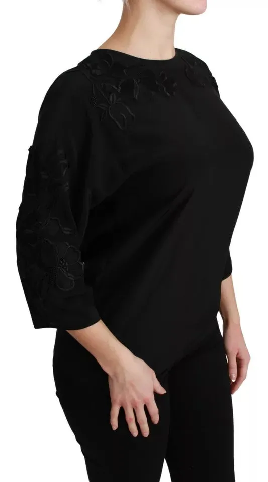 Black Floral Embroidered Blouse Silk Top sold by Lord & Taylor product image thumbnail 5