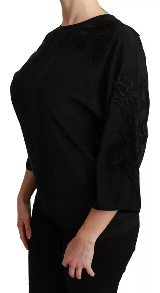 Black Floral Embroidered Blouse Silk Top sold by Lord & Taylor product image thumbnail 3