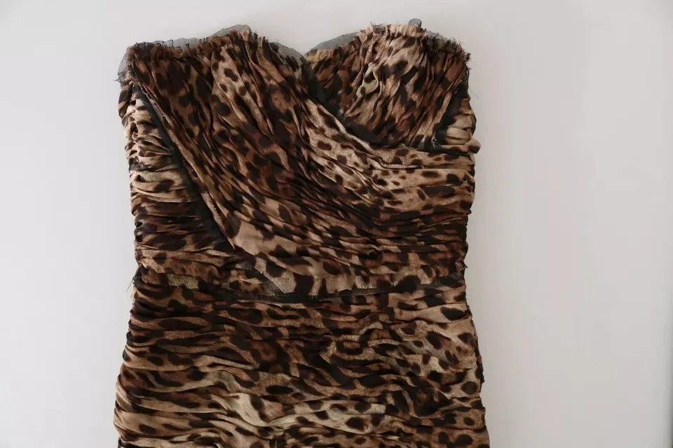 Brown Leopard Silk Chiffon Ruched Mermaid Maxi Dress sold by Lord & Taylor product image thumbnail 5