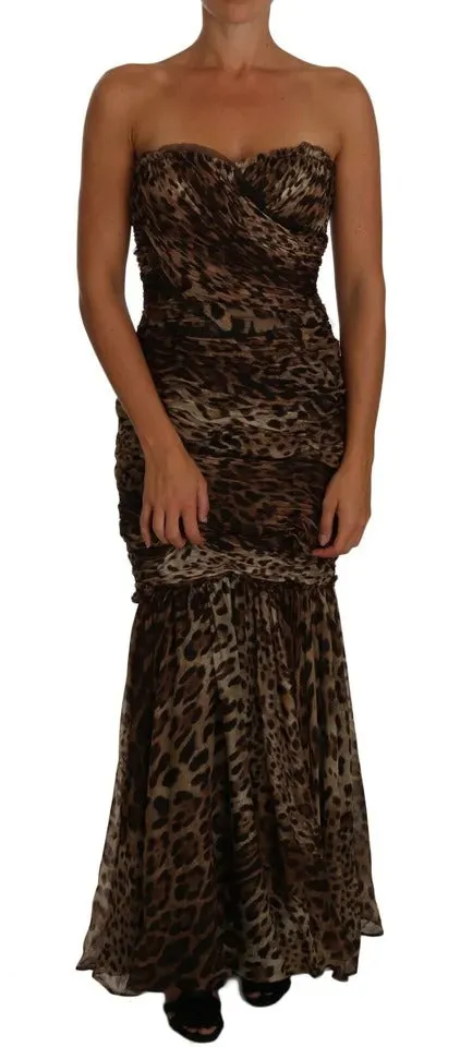 Brown Leopard Silk Chiffon Ruched Mermaid Maxi Dress sold by Lord & Taylor