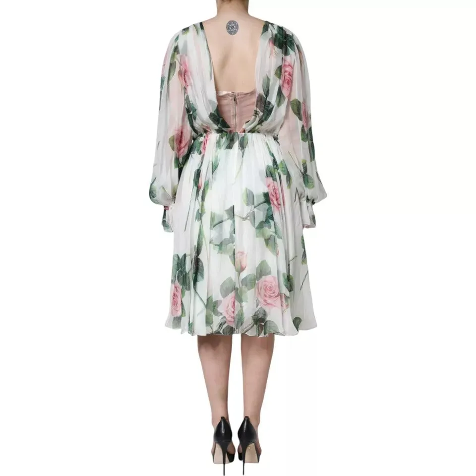 White Silk Floral Print A-line Midi Dress sold by Lord & Taylor product image thumbnail 2
