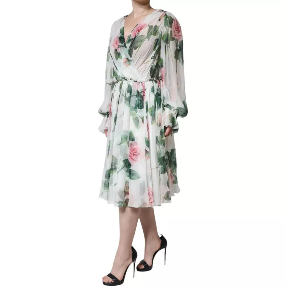 White Silk Floral Print A-line Midi Dress sold by Lord & Taylor product image thumbnail 3