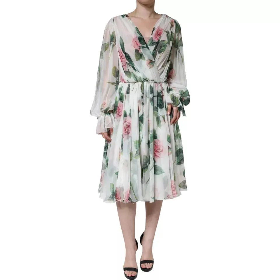 White Silk Floral Print A-line Midi Dress sold by Lord & Taylor product image thumbnail 4