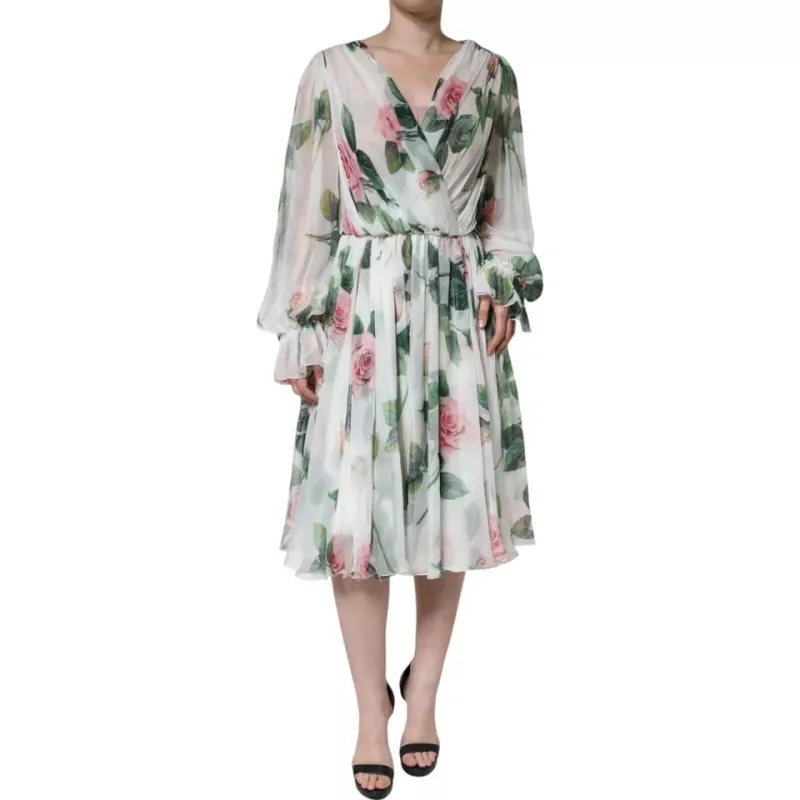 White Silk Floral Print A-line Midi Dress sold by Lord & Taylor
