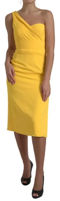 Yellow One Shoulder Side Slit Midi Dress sold by Lord & Taylor