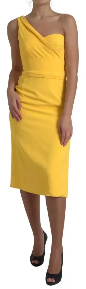 Yellow One Shoulder Side Slit Midi Dress sold by Lord & Taylor