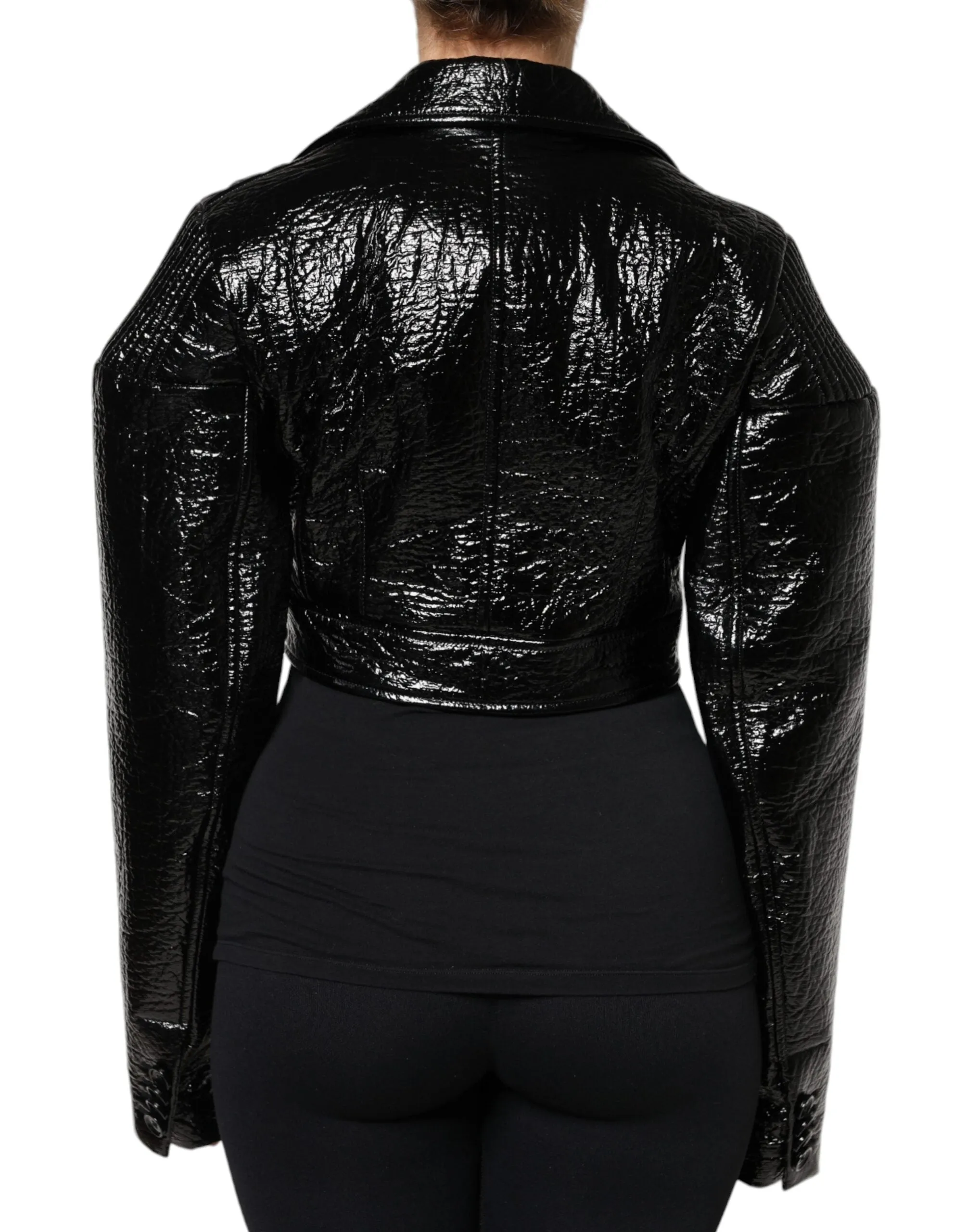 Black Leather Cropped Long Sleeve Coat Jacket sold by Lord & Taylor product image thumbnail 4