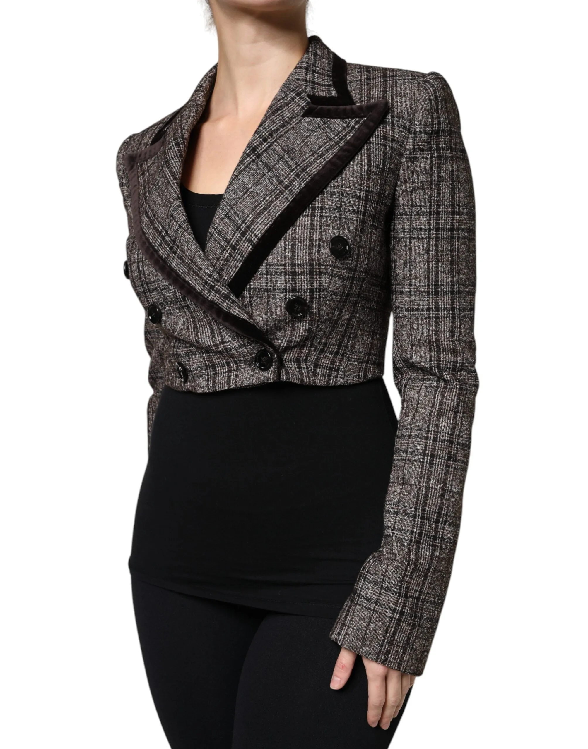 Brown Plaid Long Sleeve Cropped Coat Jacket sold by Lord & Taylor product image thumbnail 3