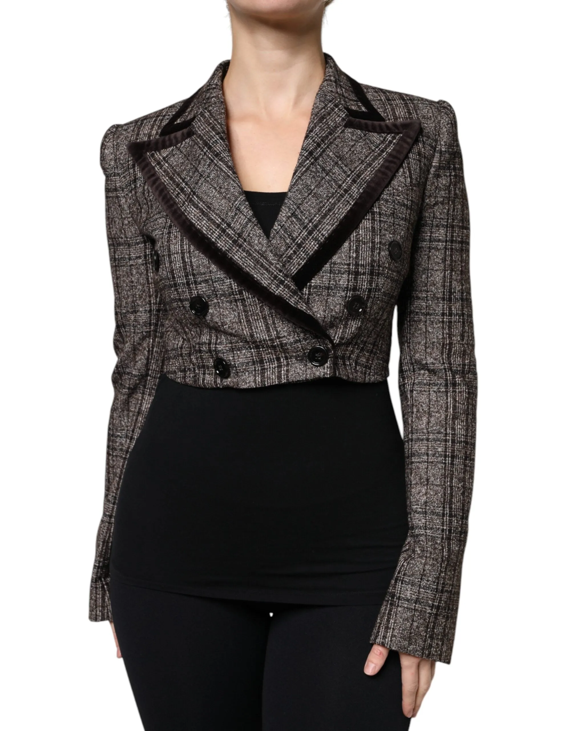 Brown Plaid Long Sleeve Cropped Coat Jacket sold by Lord & Taylor product image thumbnail 2