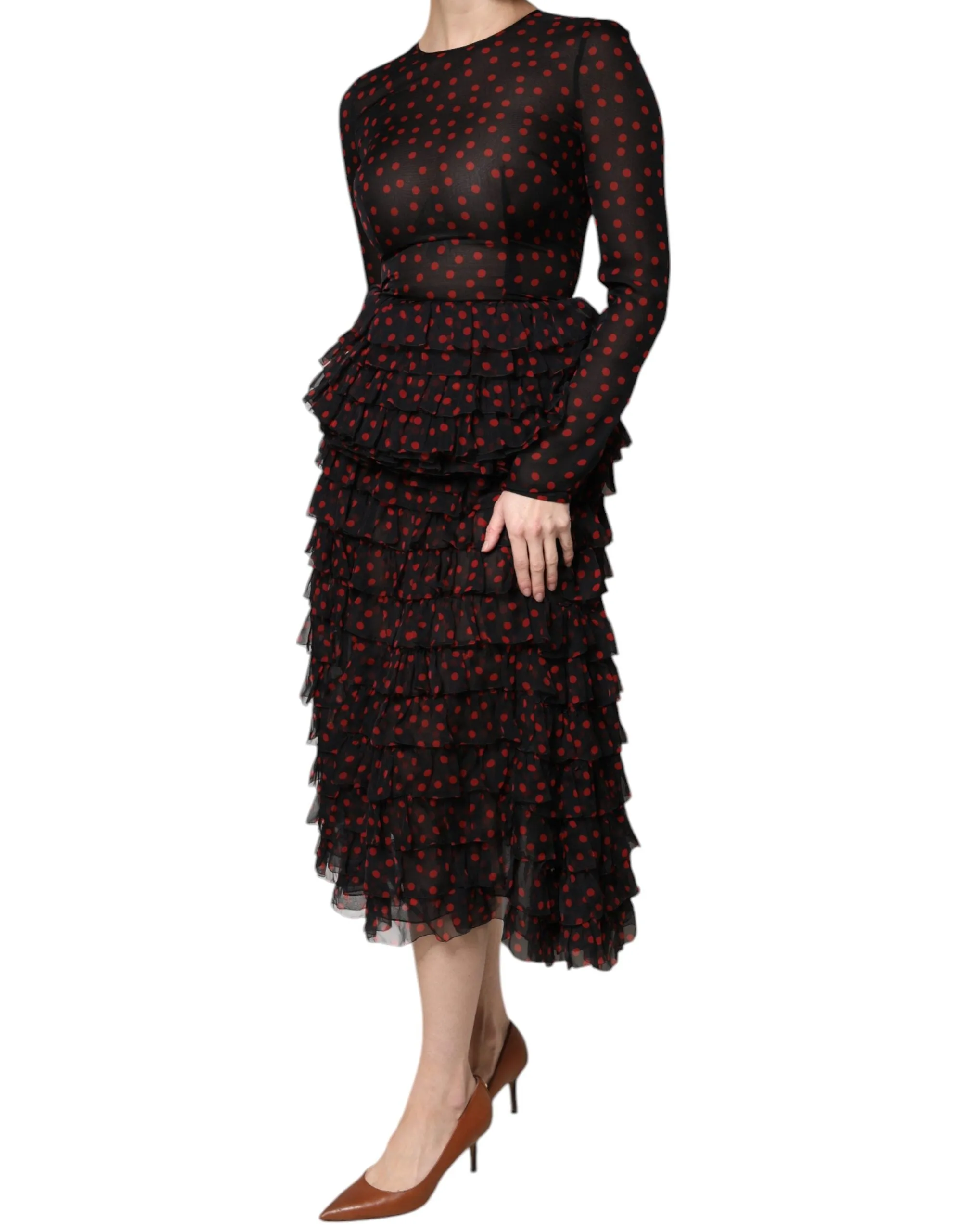 Black Red Polka Dot Silk Layered Midi Dress sold by Lord & Taylor product image thumbnail 3