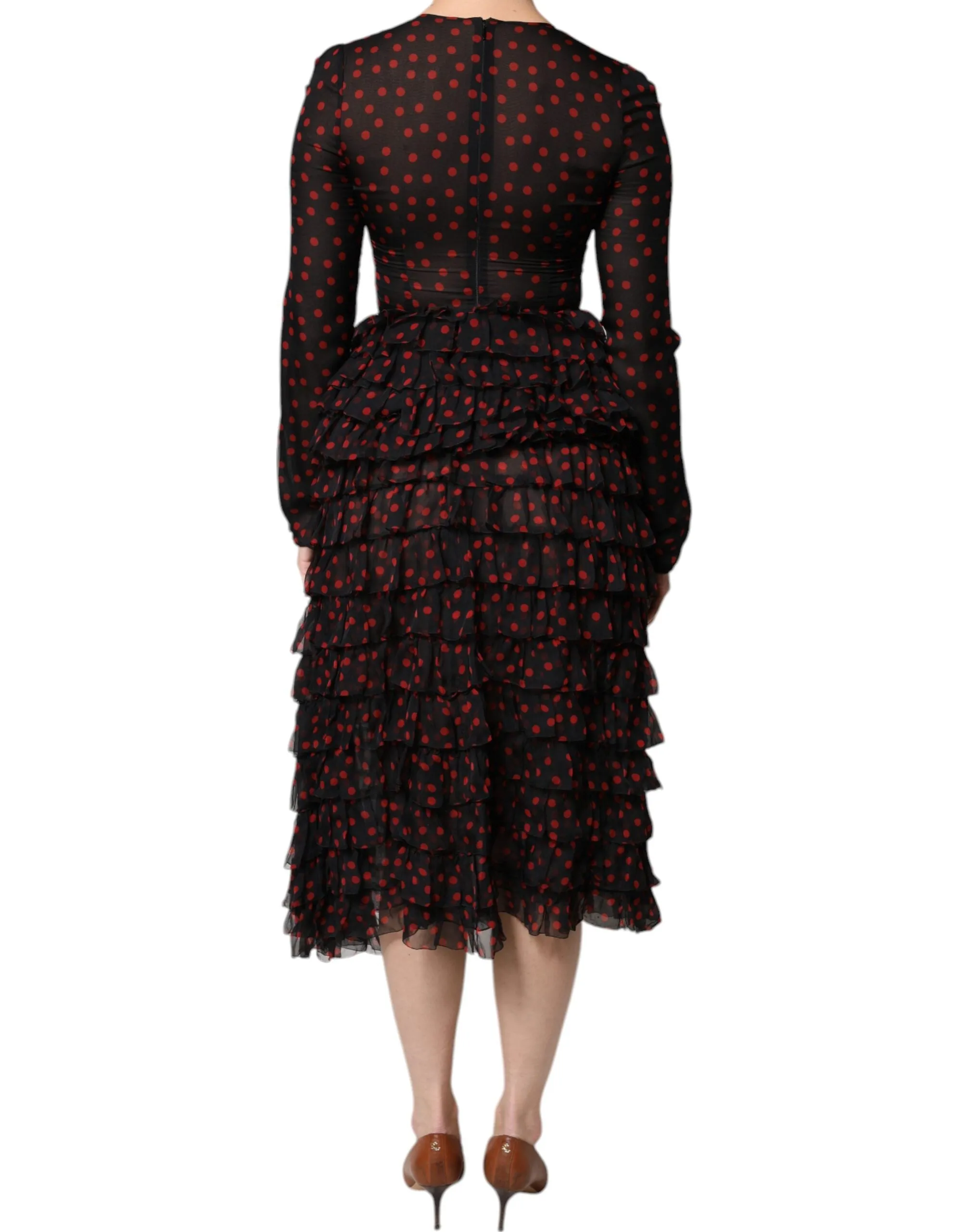 Black Red Polka Dot Silk Layered Midi Dress sold by Lord & Taylor product image thumbnail 4