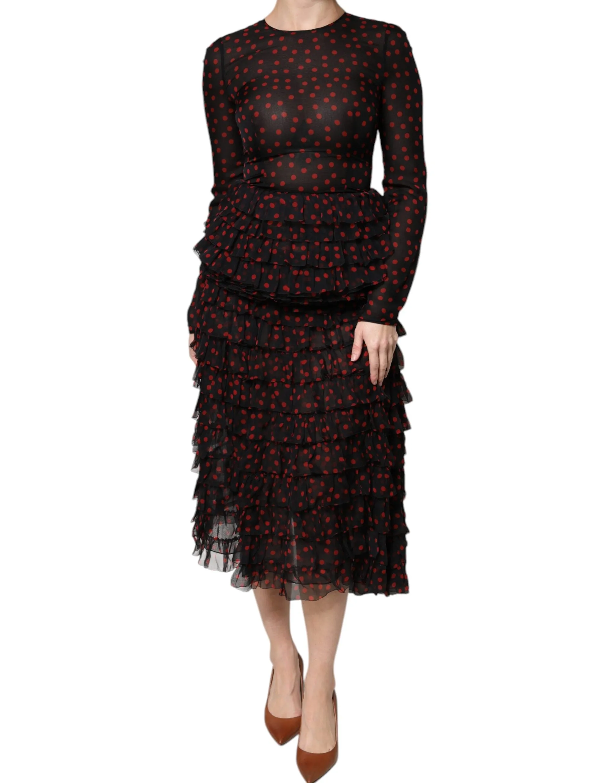 Black Red Polka Dot Silk Layered Midi Dress sold by Lord & Taylor product image thumbnail 2