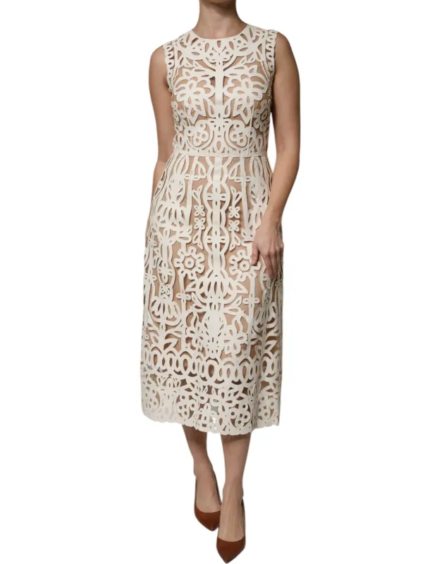 White Cut Out Leather Sleeveless Midi Dress sold by Lord & Taylor