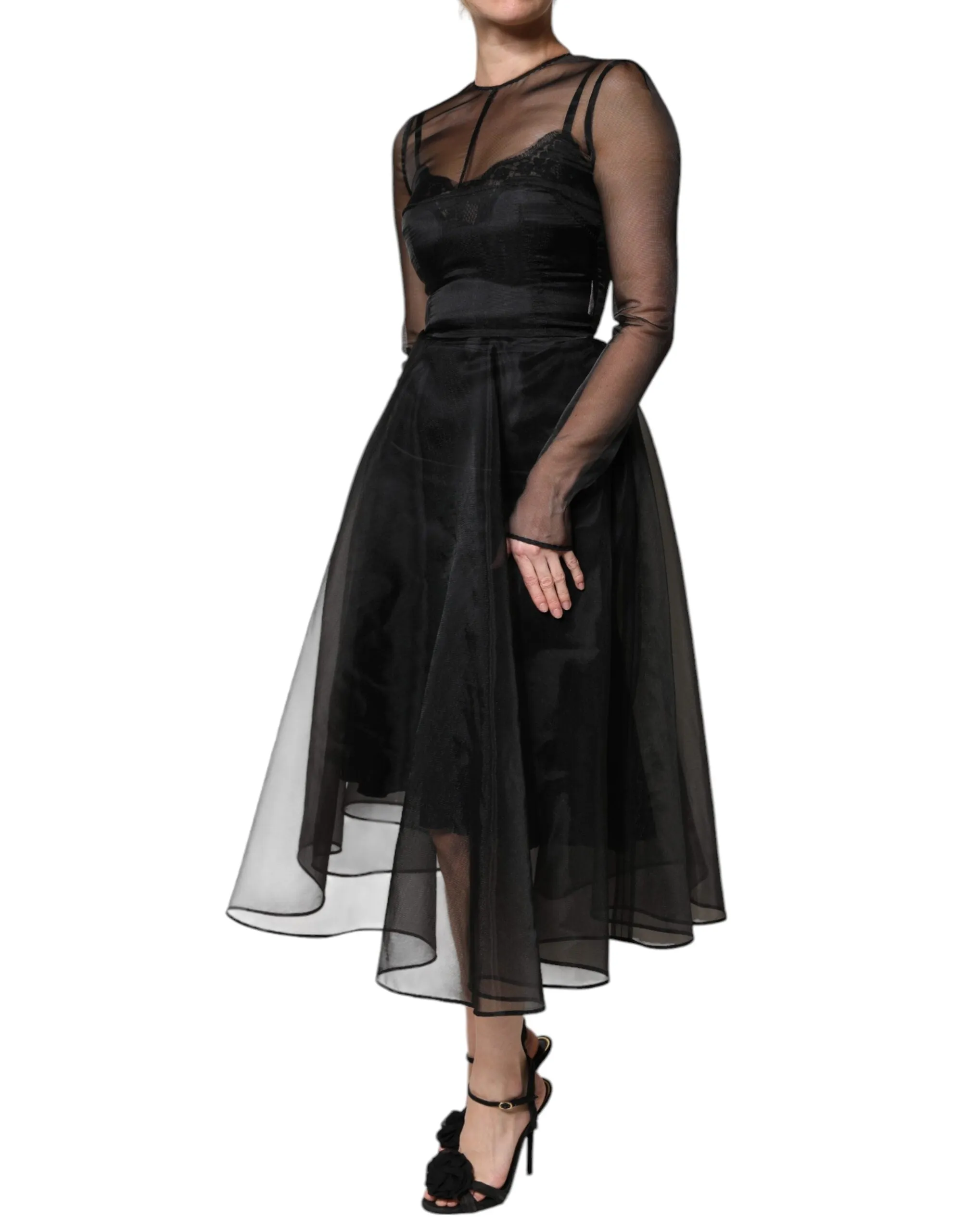 Black Tulle A-line Midi Cocktail Gown Dress sold by Lord & Taylor product image thumbnail 3