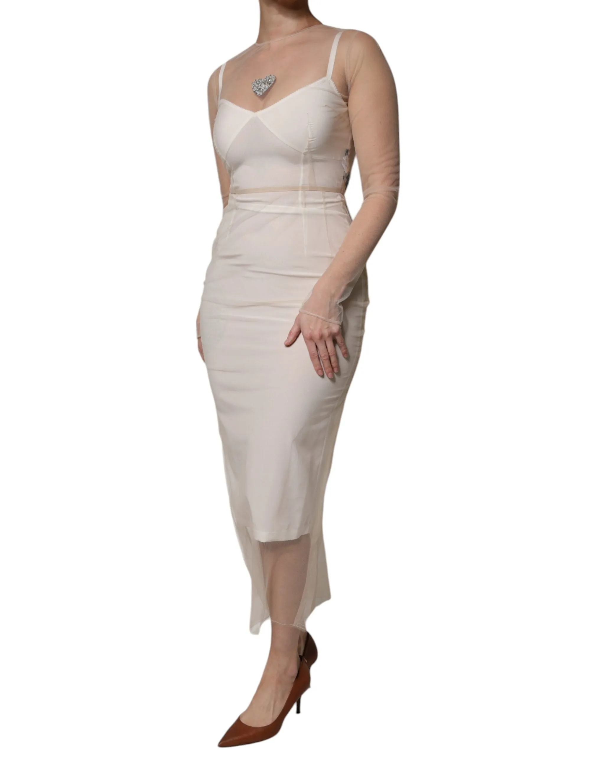 White Sheer Tulle Bustier Bodycon Midi Dress sold by Lord & Taylor product image thumbnail 3