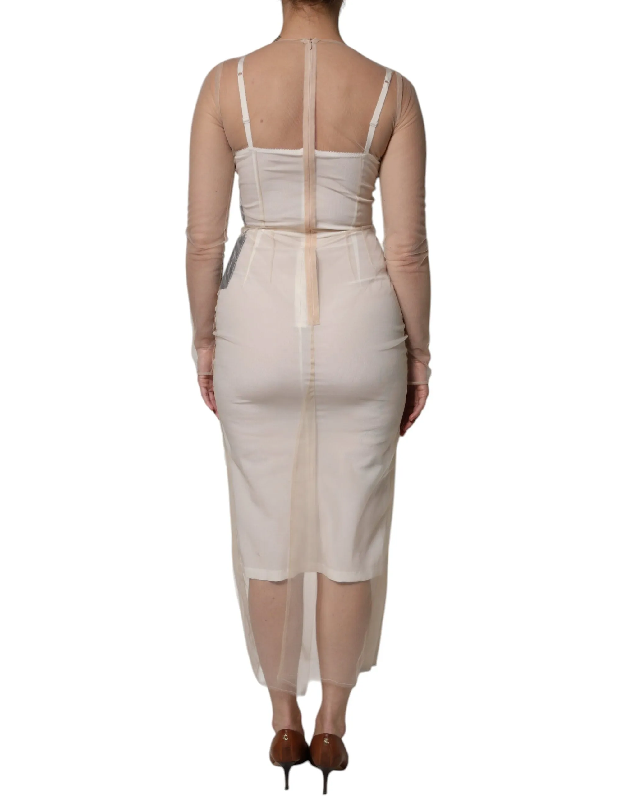 White Sheer Tulle Bustier Bodycon Midi Dress sold by Lord & Taylor product image thumbnail 4