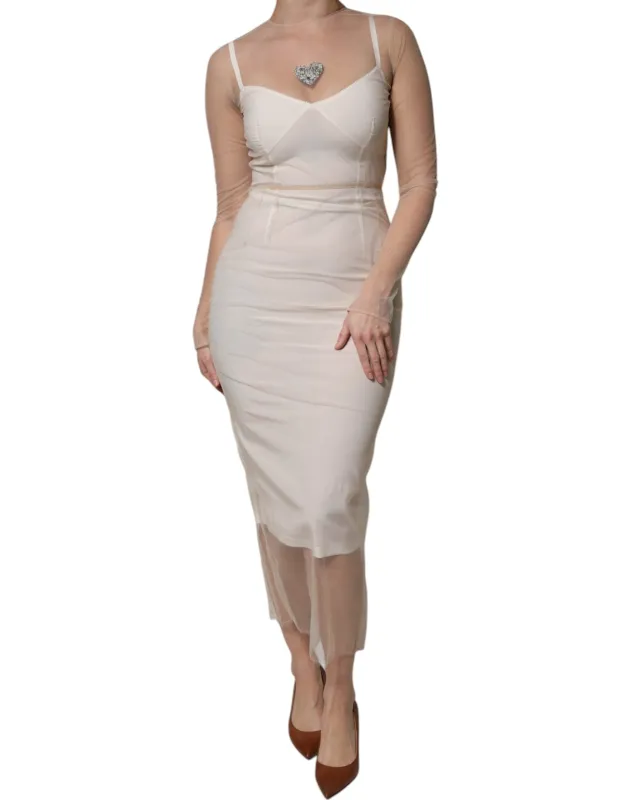 White Sheer Tulle Bustier Bodycon Midi Dress sold by Lord & Taylor