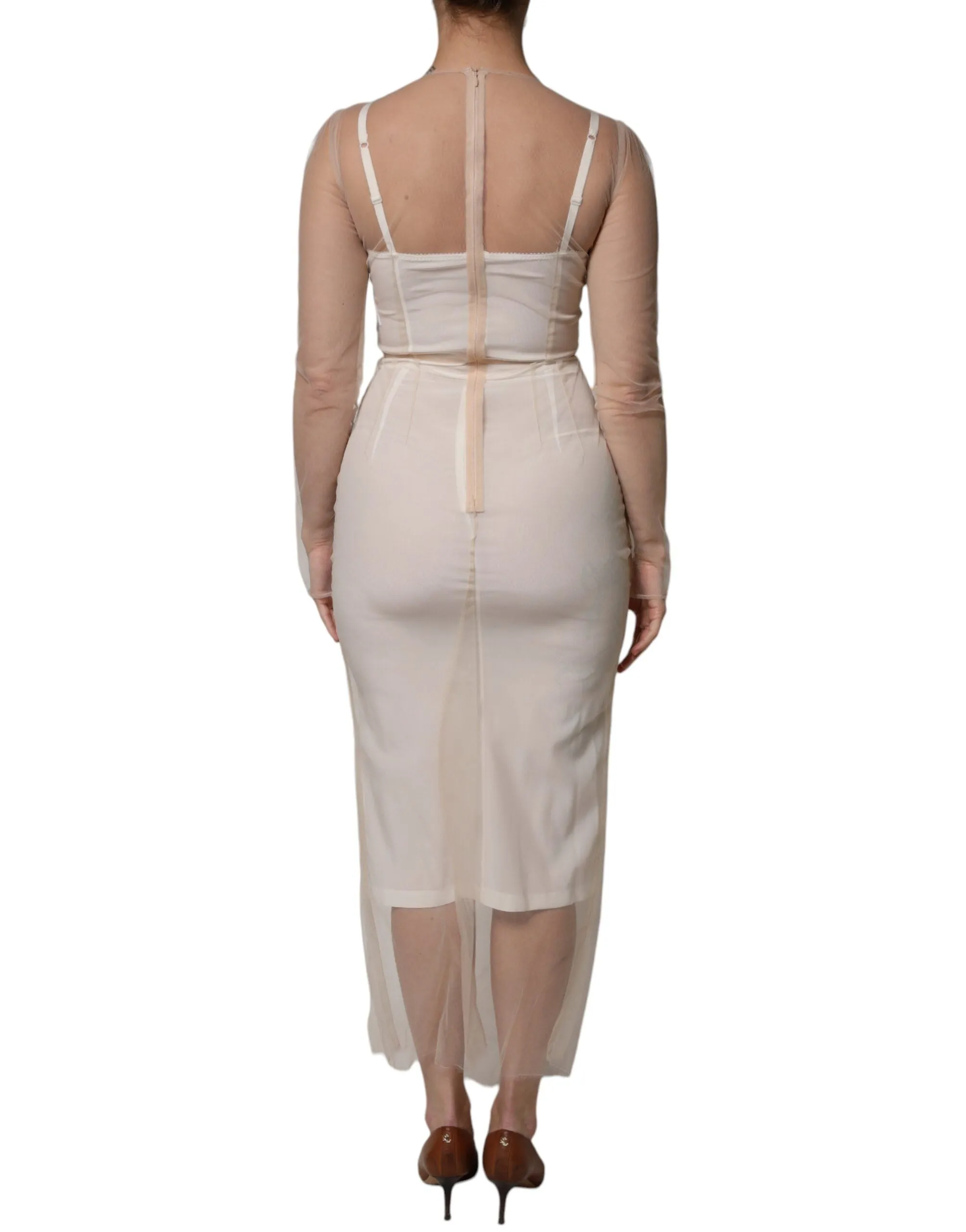 White Sheer Tulle Bustier Bodycon Midi Dress sold by Lord & Taylor product image thumbnail 4