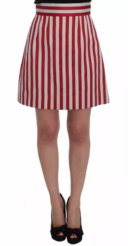 Silver Red Striped Above Knees Skirt sold by Lord & Taylor