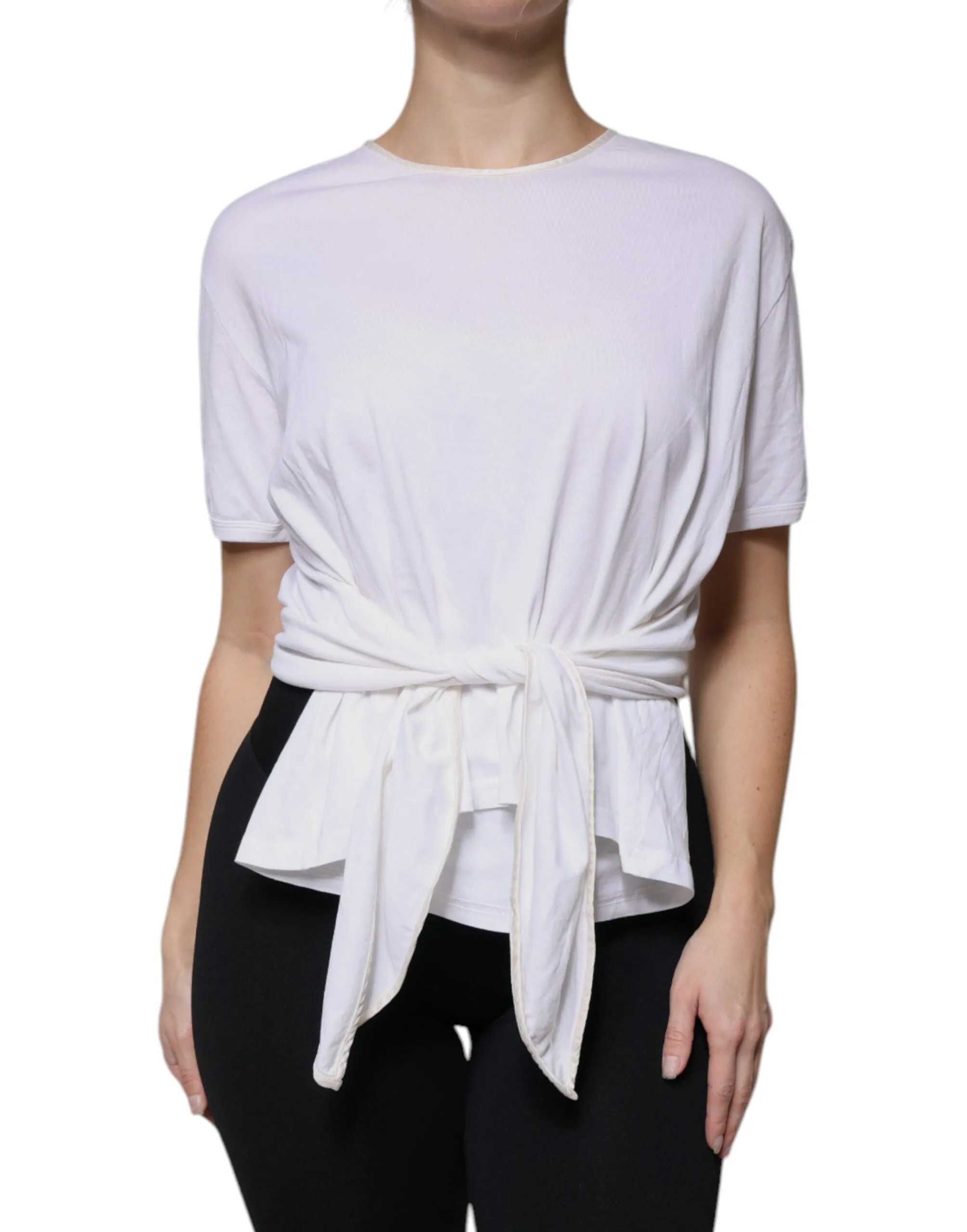 White Cotton Silk Round Neck Wrap Blouse Top sold by Lord & Taylor