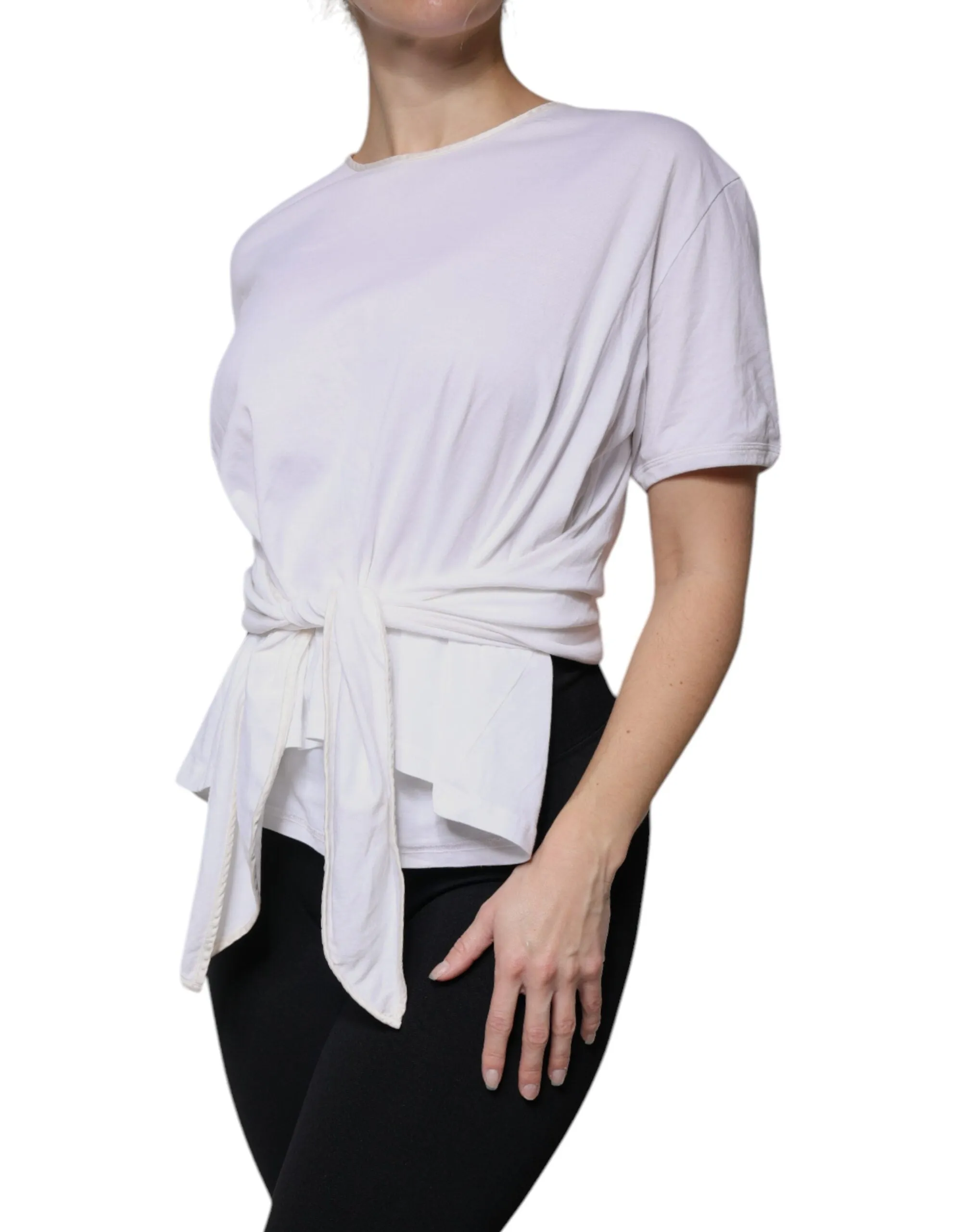 White Cotton Silk Round Neck Wrap Blouse Top sold by Lord & Taylor product image thumbnail 3