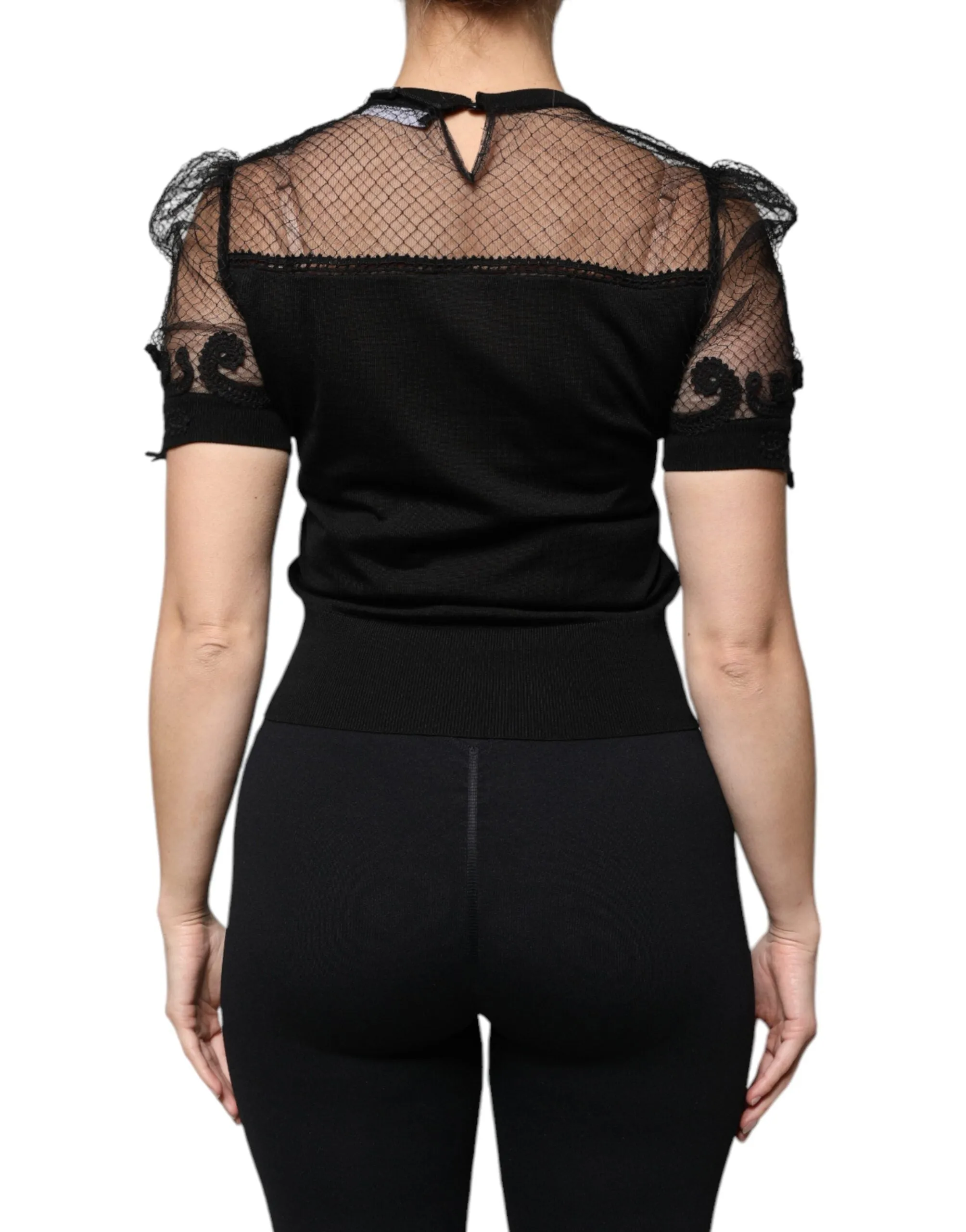 Black Floral Lace Short Sleeves Blouse Top sold by Lord & Taylor product image thumbnail 4