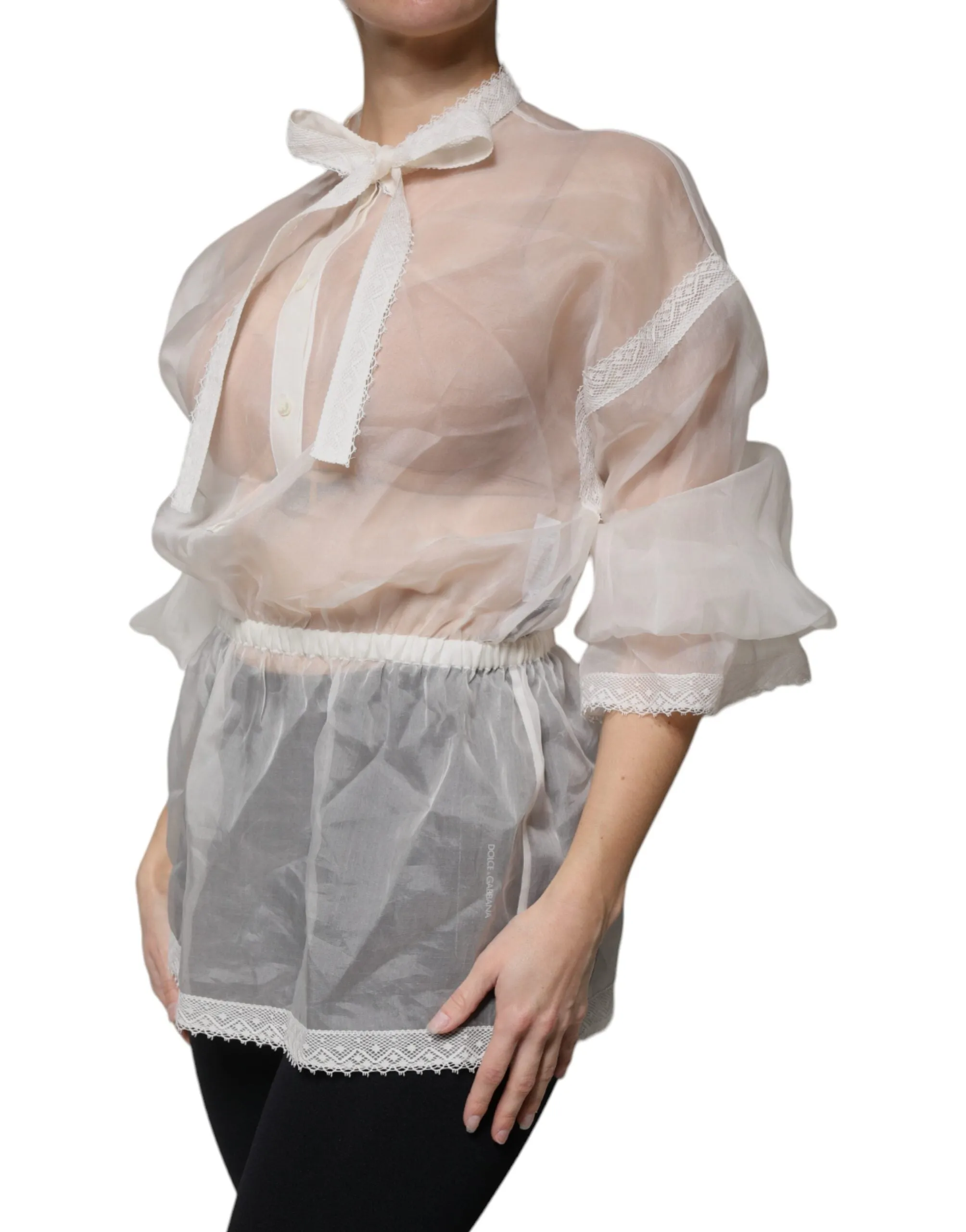 White Ascot Collar Long Sleeves Blouse Top sold by Lord & Taylor product image thumbnail 3