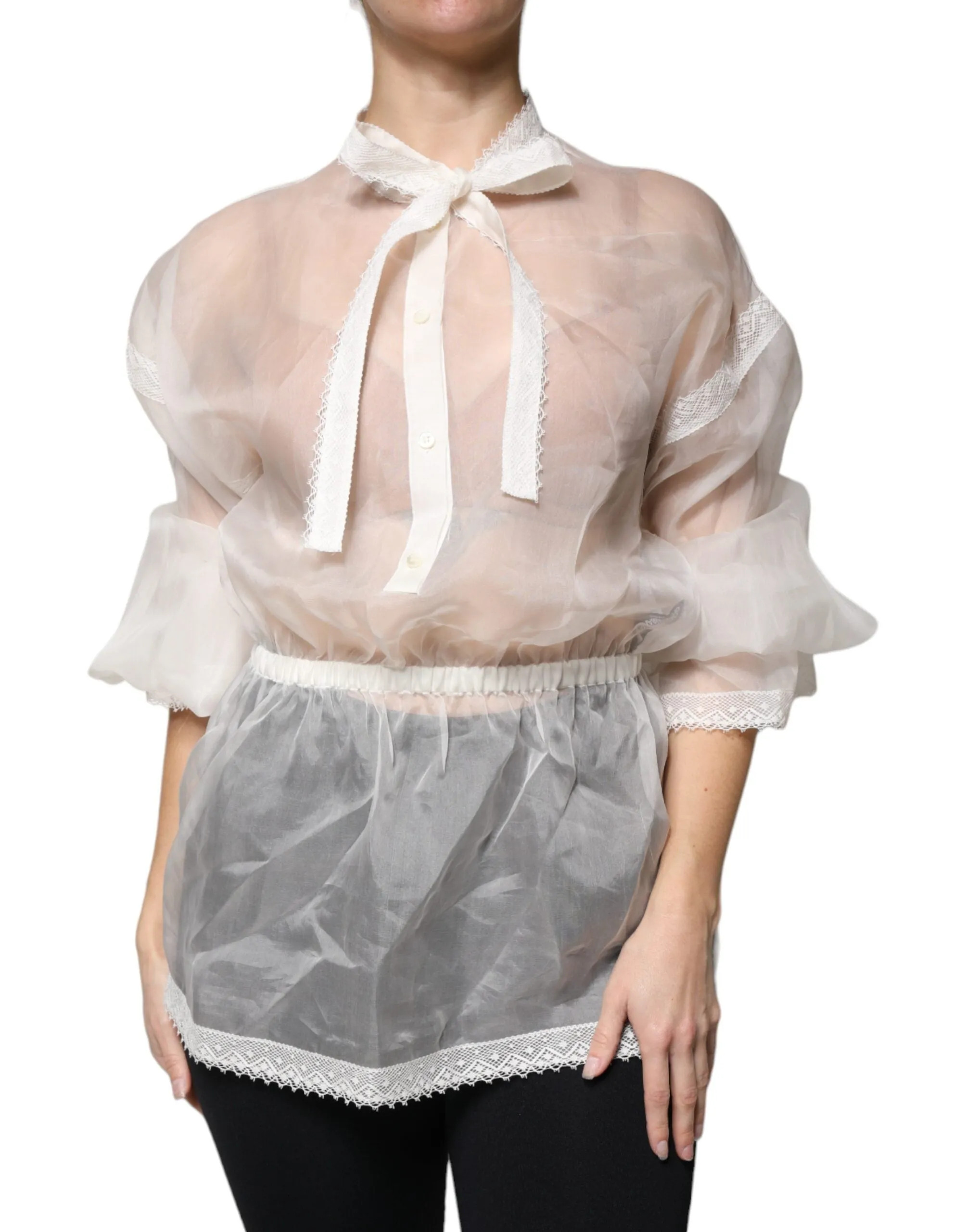 White Ascot Collar Long Sleeves Blouse Top sold by Lord & Taylor