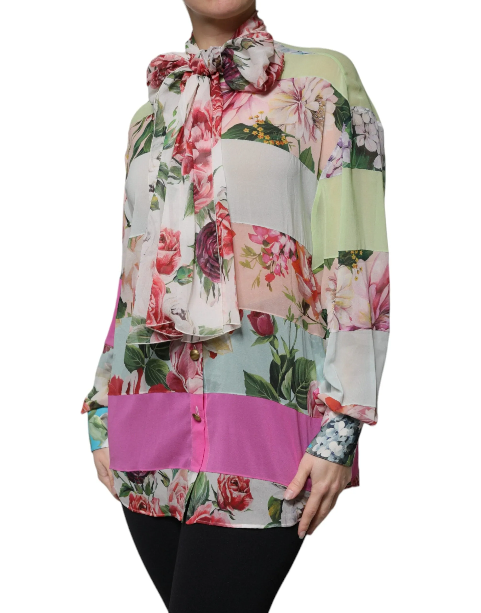 Multicolor Floral Patchwork Ascot Collar Top sold by Lord & Taylor product image thumbnail 3